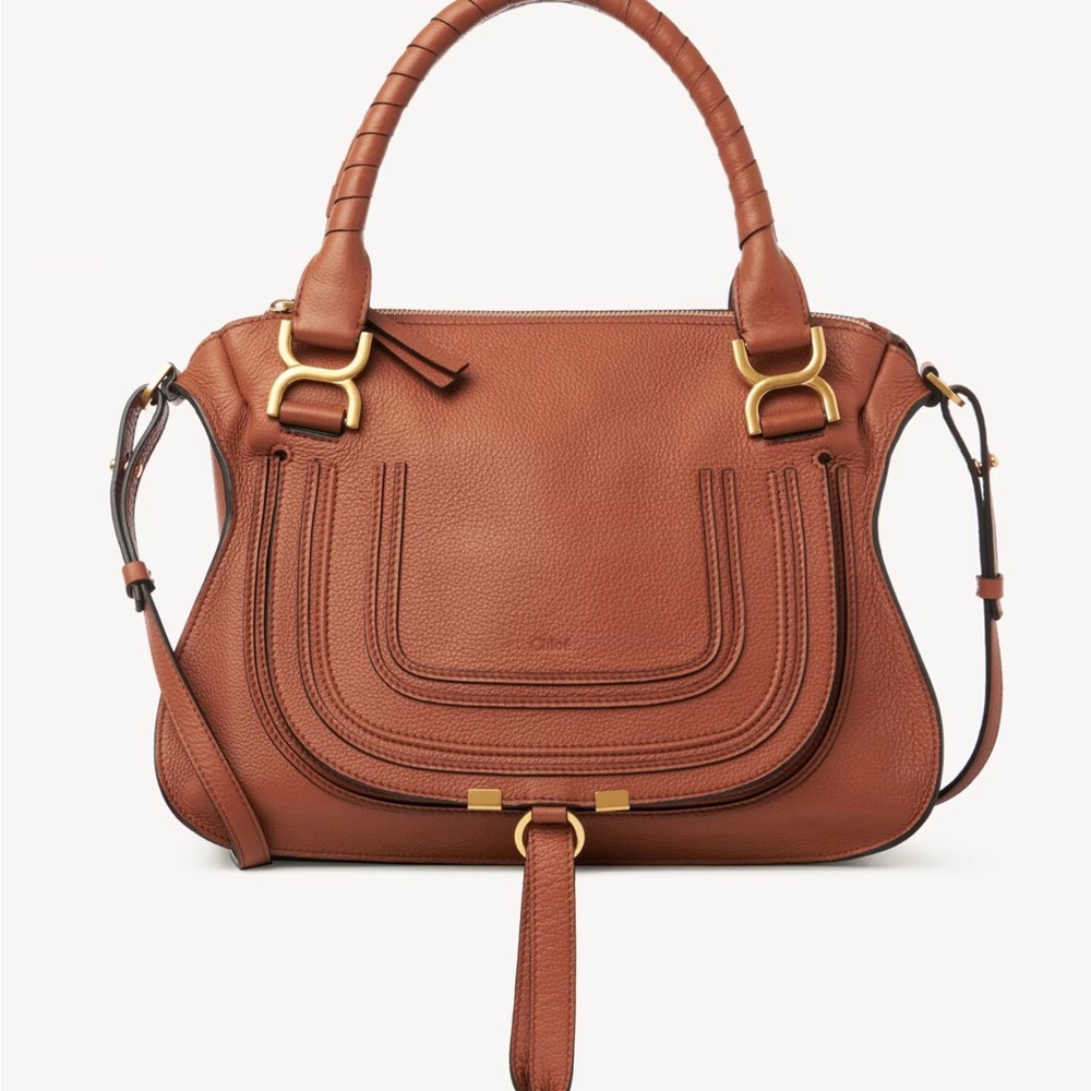 Chloe - Authentic Marcie Medium Double Carry Satchel Bag in Grained Leather